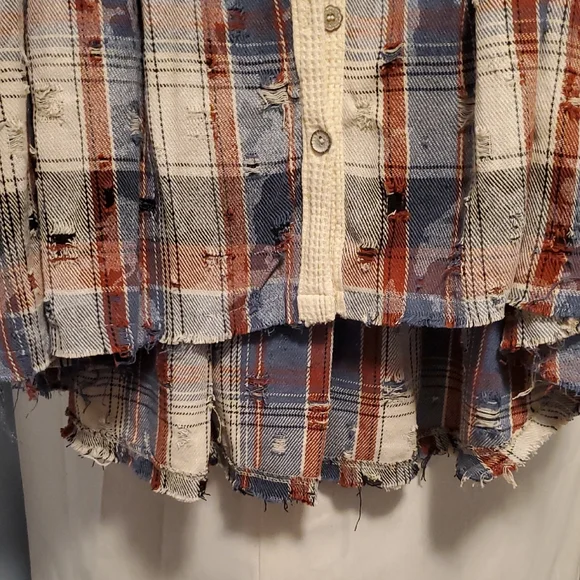 POL Plaid Button-Up Shirt with Crochet Details - Picture 2 of 5